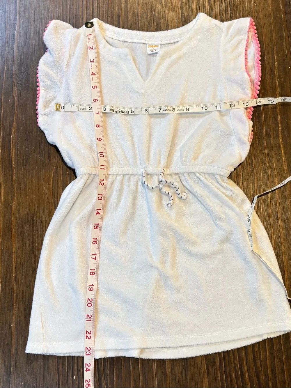Gymboree White Terry Tunic with Pink Pom Trim L 10/12